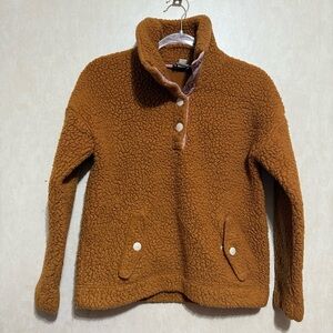 J Crew Vintage Fleece Pullover Brown Sherpa Button Up Pockets